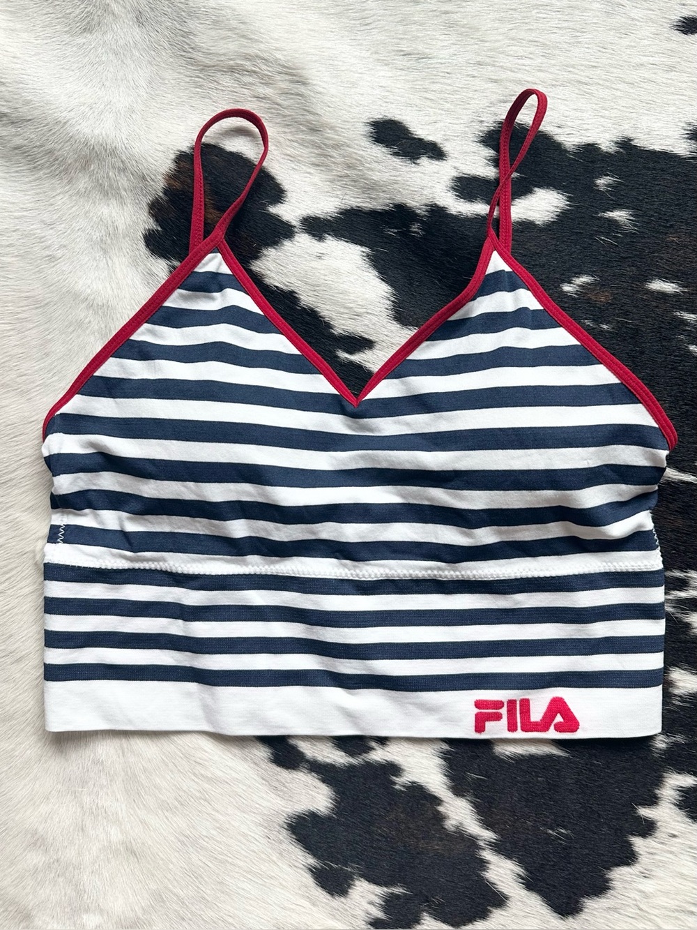 Vintage FILA Navy & White Striped Bralette with Red Trim Crop Top Large